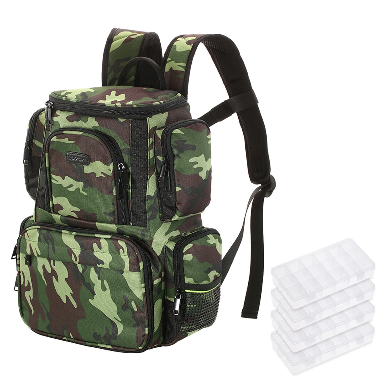 Sac de matériel de pêche Sac à Dos leurres de pêche Sac de Rangement avec 4 boîtes de matériel de pêche