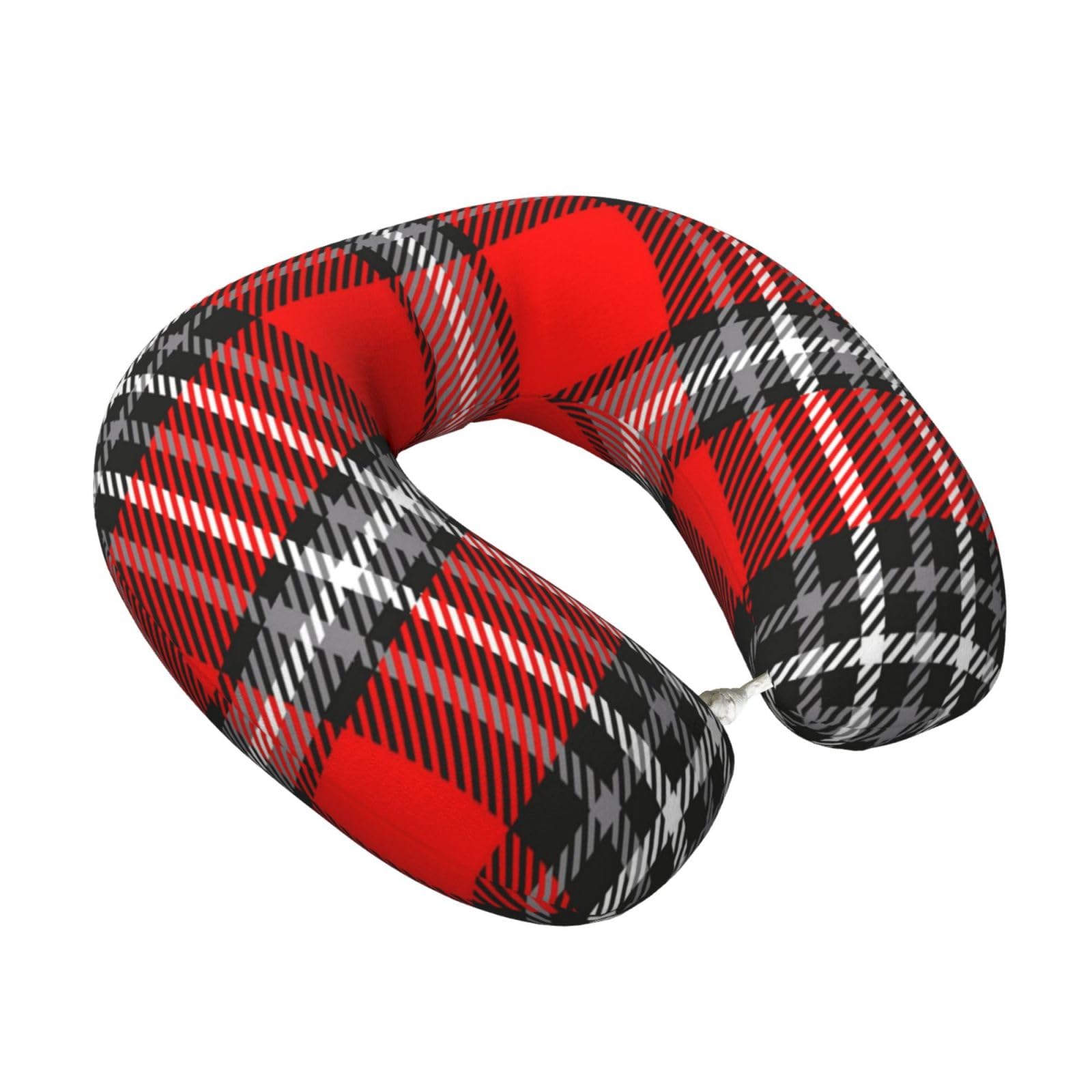 LKYMOH Plaid Check, Travel Neck Pillow U-Shaped Memory Neck Support Soft Comfortable With Washable Cover For Airplane Car Traveling and Office