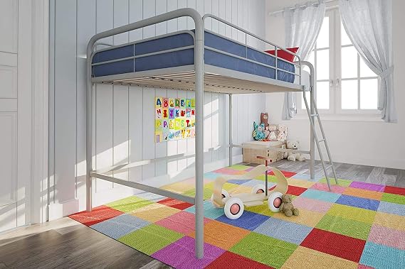 DHP Junior Loft Bed, Space-Saving Twin Bed Frame, Silver, Ideal for Young Children