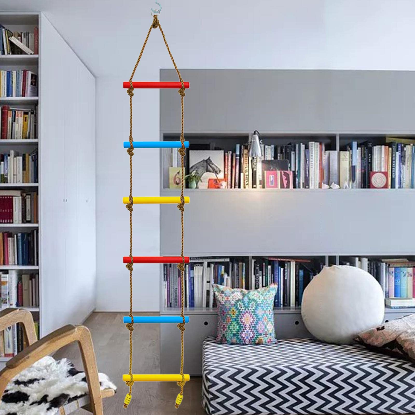Escalera de Cuerda para Escalar para Niños Seis Peldaños Colgantes Juguete Educativo Multifuncional Equipo para Juego Activo Apropiado para