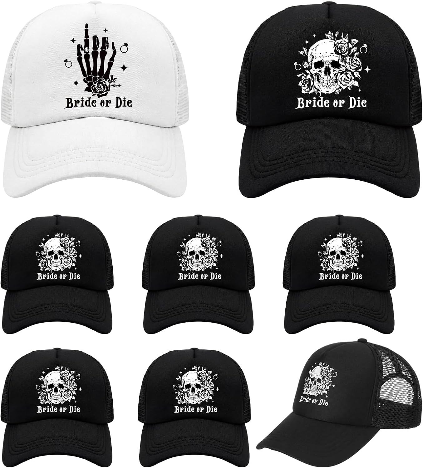 8 Pack Bride or Die Bachelorette Party Hats Bridesmaid Hats Black White Bride or Die Theme Party Favors Gifts Till Death Do Us Decorations for the Bachelorette Decorations Wedding Favors