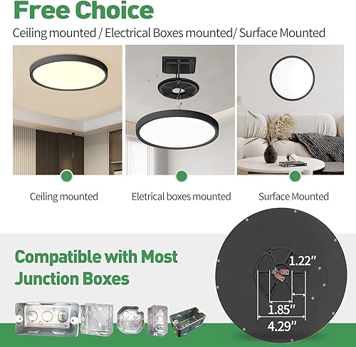 Miniatura 3 de 4PK Lámpara LED de techo empotrada de 12 pulgadas, 24W, 2520LM, 3000K4000K6000K CCT seleccionable, luz de panel plano redonda de perfil bajo,