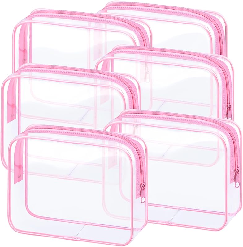 CHICAUP Necessaires transparentes de PVC com zíper, rosa, Pacote com 6