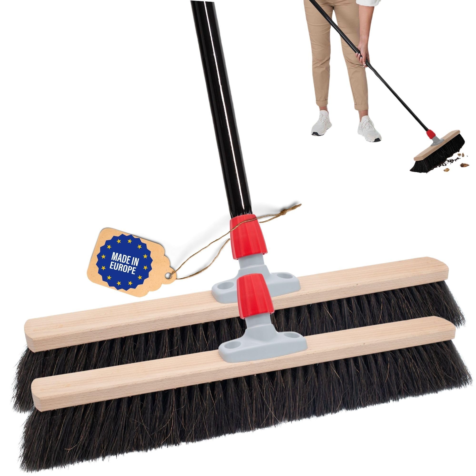 Novaliv 2 scope da sala da 50 cm con manico, setole di cavallo, ideali come scopa da officina con manico, scopa industriale, scopa per casa, scopa per capelli, scopa morbida