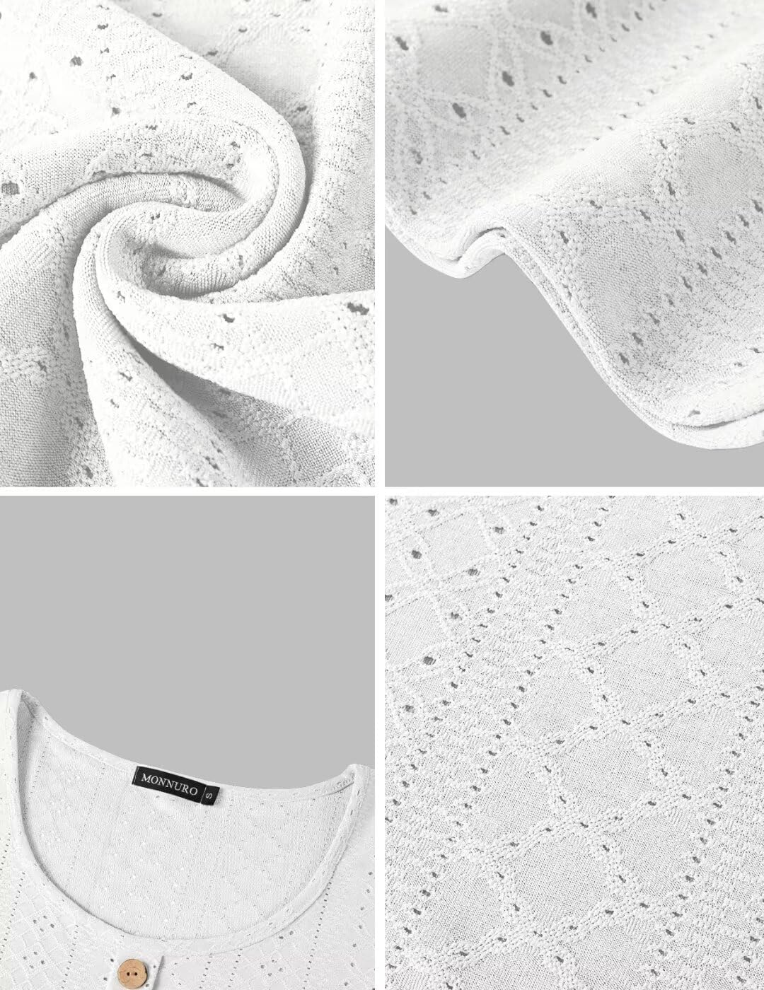 MONNURO Womens Plus Size Tops Summer Eyelet Short Sleeve Tunic Shirts Button Decor Loose Casual Blouses for Leggings(White,3X) - Image 5