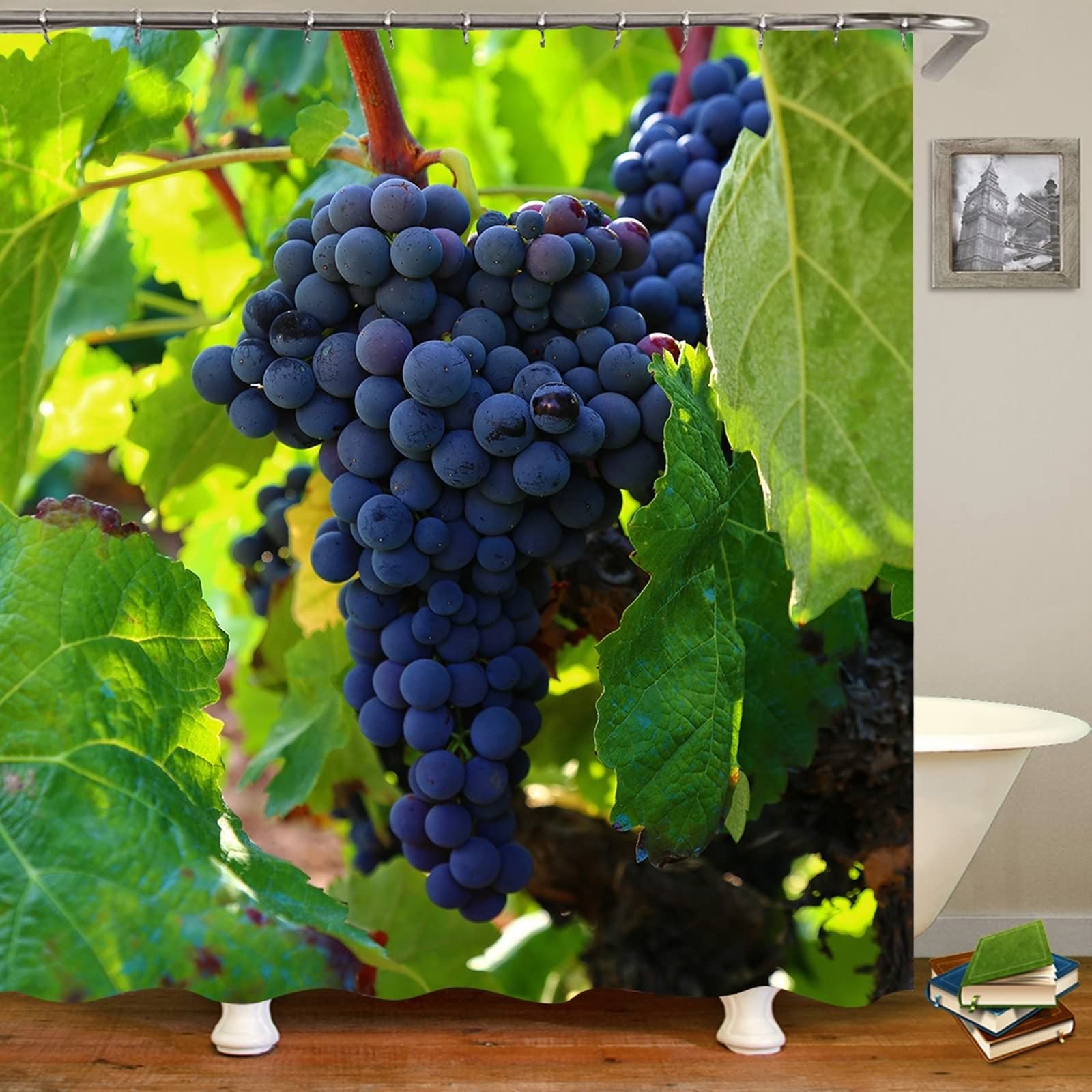 Rideau de douche violet vert KnSam 165x200 cm imprimé fruits raisin en polyester