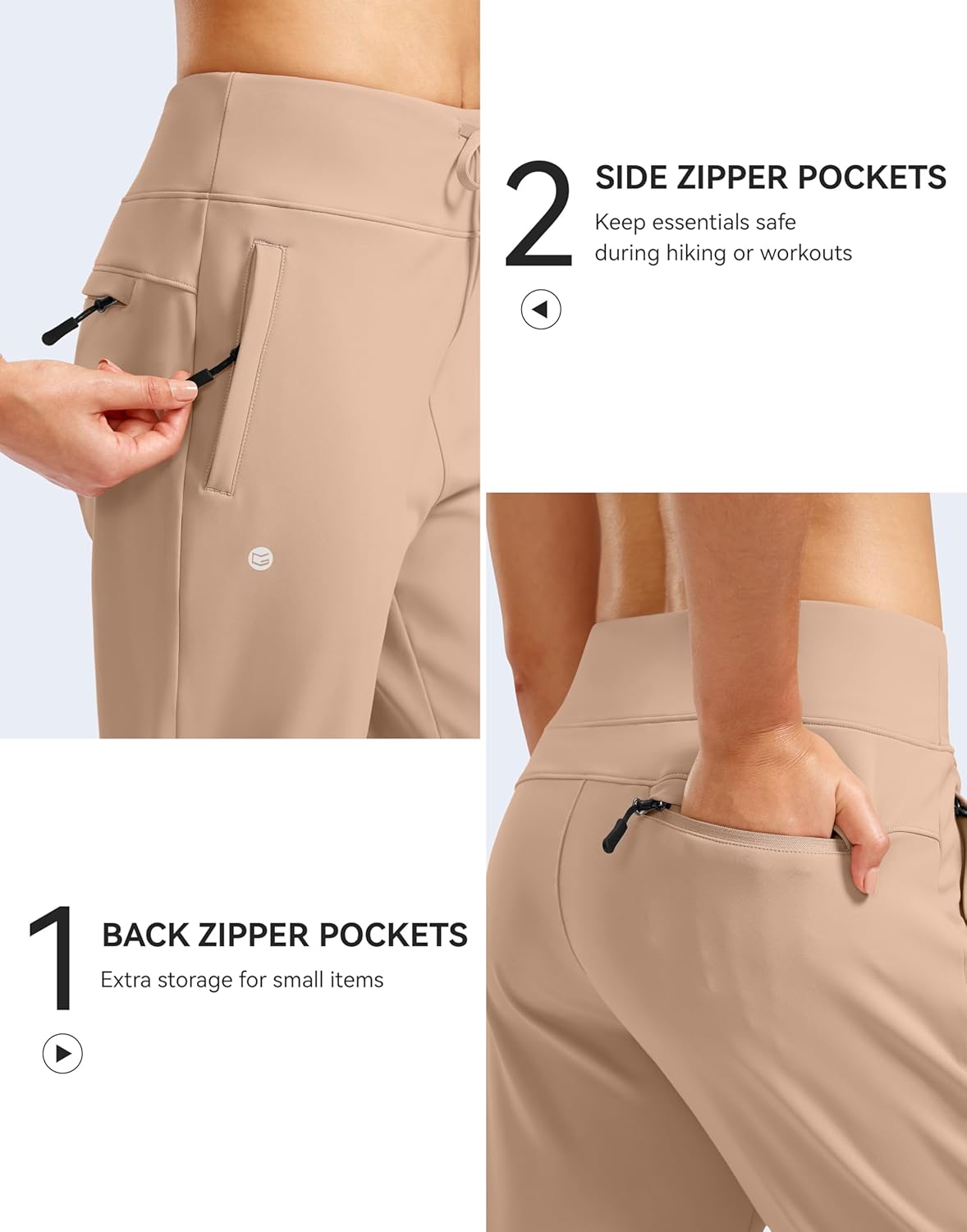 G Gradual Women's Fleece Lined Joggers Water Resistant Hiking Pants High Waisted Winter Thermal Sweatpants 3 Zipper Pockets - Image 5