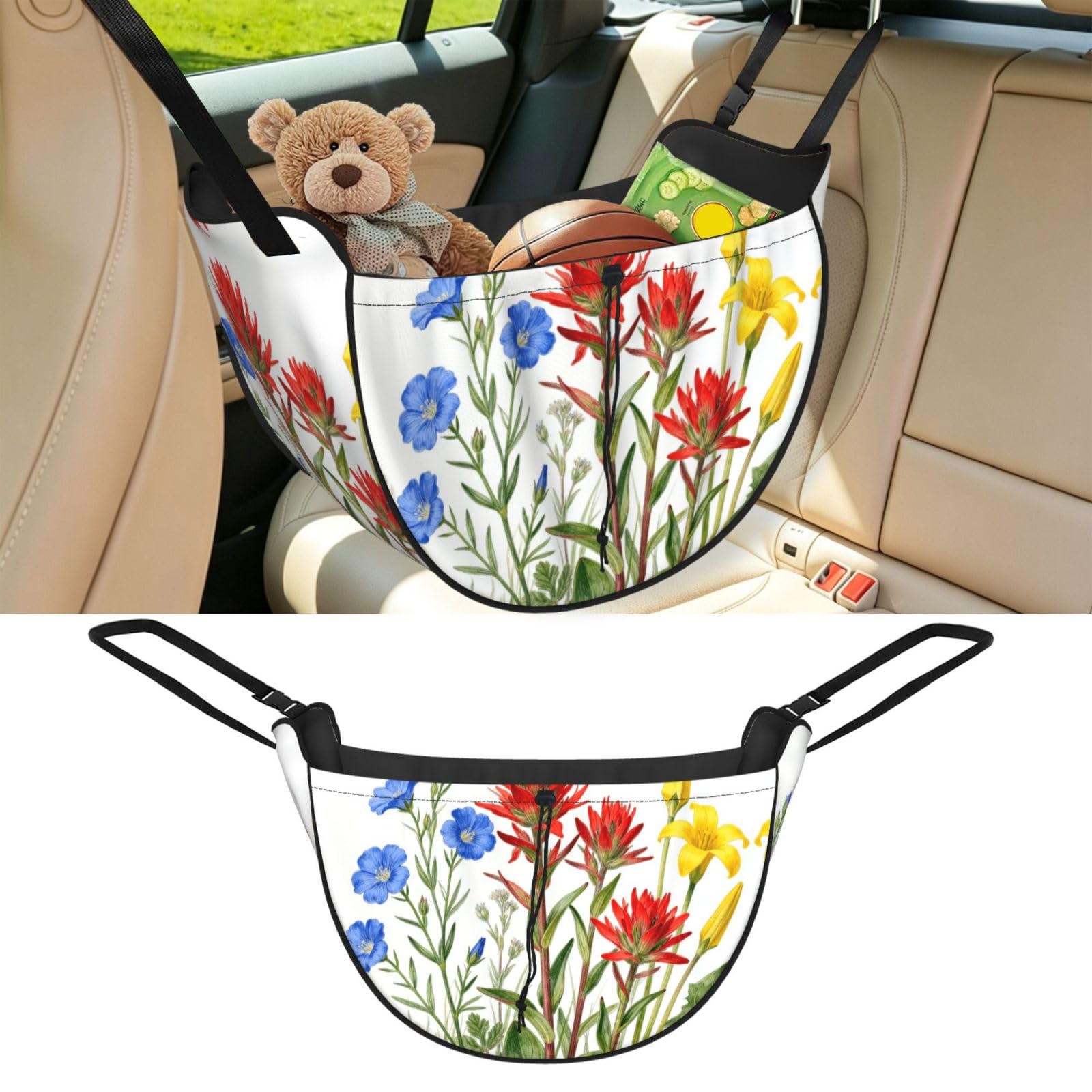 Cntdbu Black Wildflower World Car Seat Organizer-Backseat Storage Bag For Travel