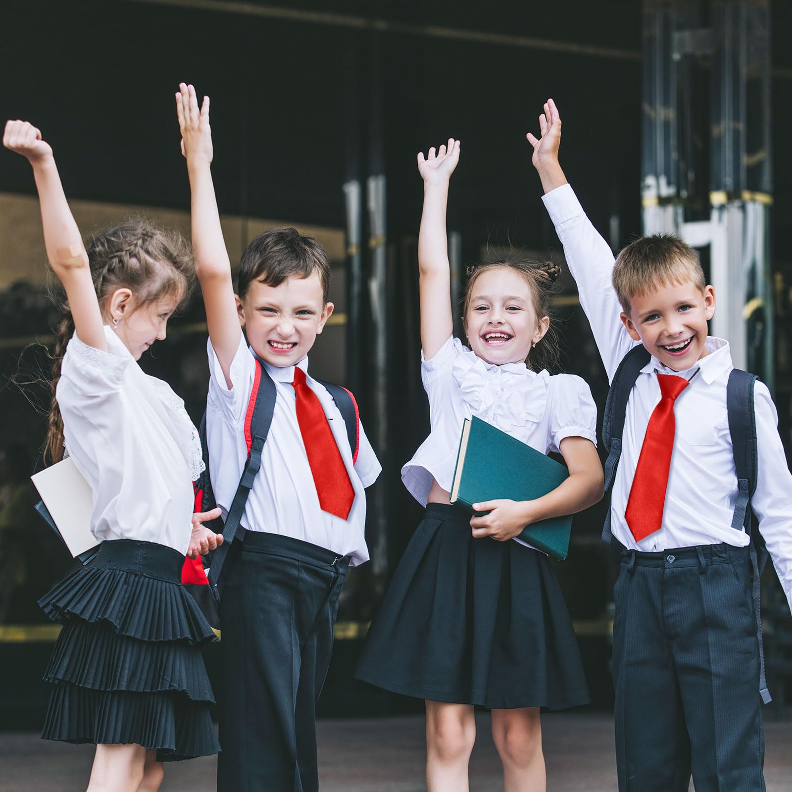 FUIPVGI 4 Piezas Corbata para Niños con Banda Elástica Flexible, Corbata Pre-atada con Aire de Seda y con Elástico Brillado, Corbatas Escolares para Niños Niña Escolar Uniforme Boda Fiesta