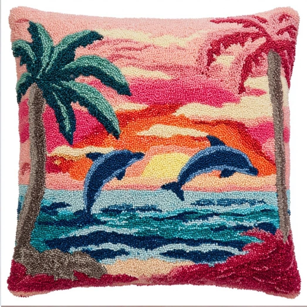 Axiangzik C Latch Hook Pillow Kit Dolphins 43X43cm