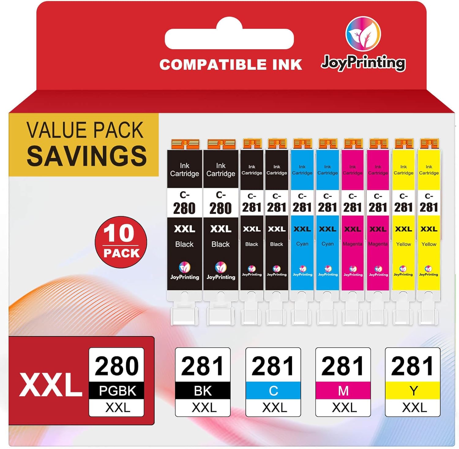 PGI-280XXL CLI-281XXL Ink Cartridge Compatible 280 281 Ink Cartridges Work for TR8620 TR8620a TR8520 TR8600 TR7520 TS6120 TS6220 TS9120 TS6320 TR7520 TR8500 10-Pack