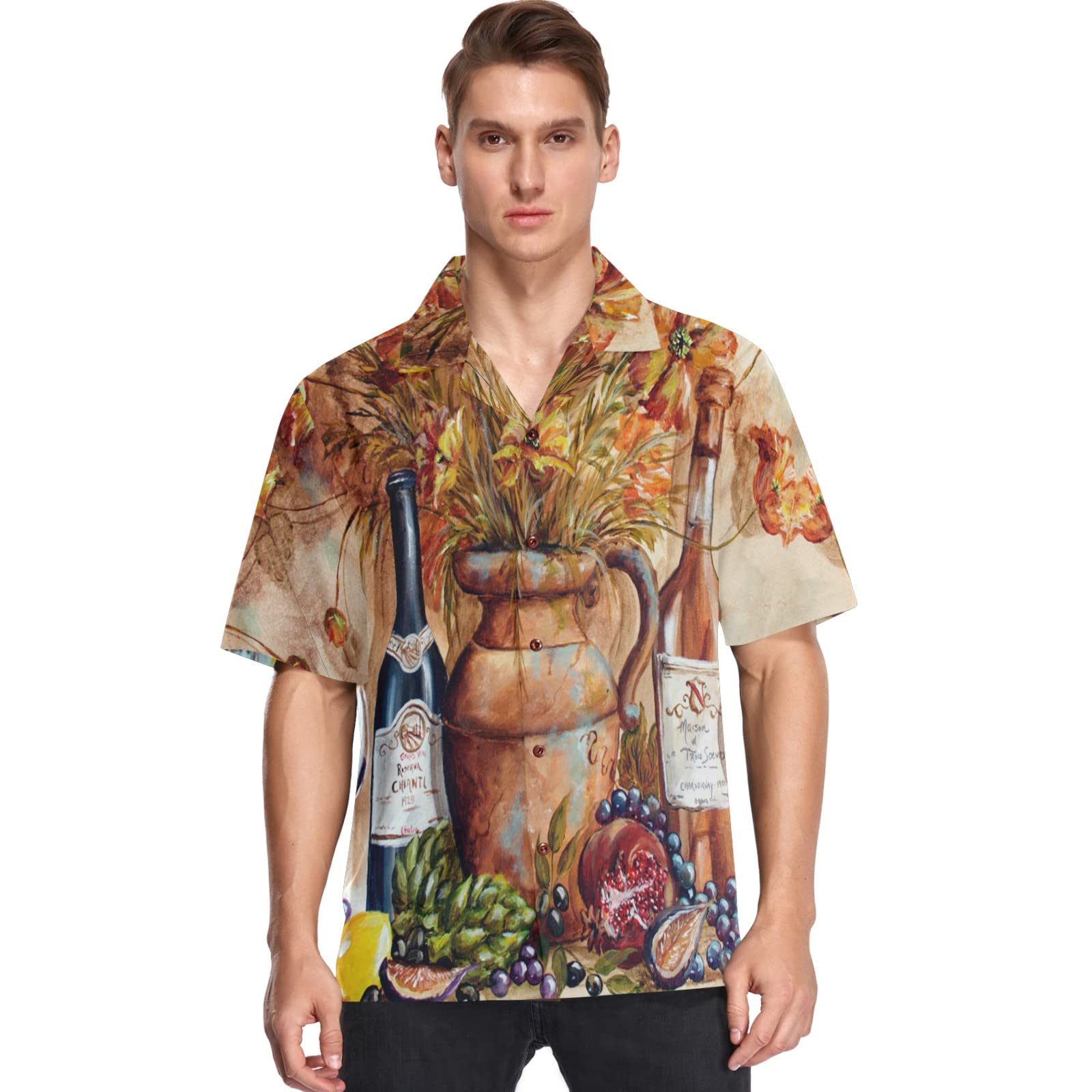 visesunny Stylish Men's Seasonal Hawaiian Print Button Down Short Sleeve Shirt S-XXL