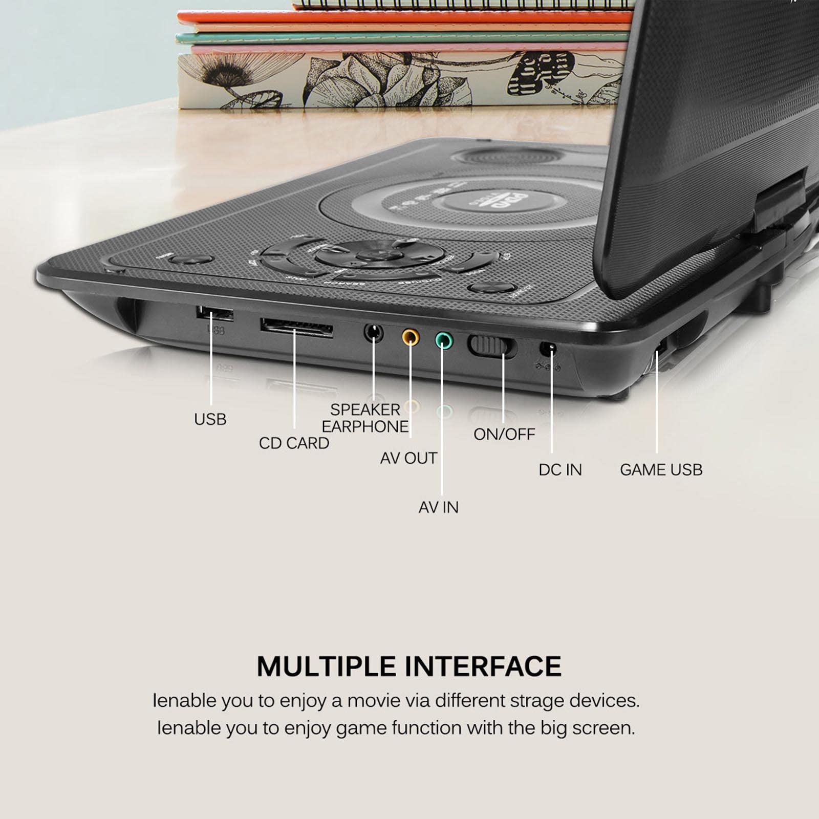 Lettore Dvd Portatile Auto con Schermo orientabile da 13,9 Pollici, Supporto TV/USB, Batteria Ricaricabile da 800 mAh