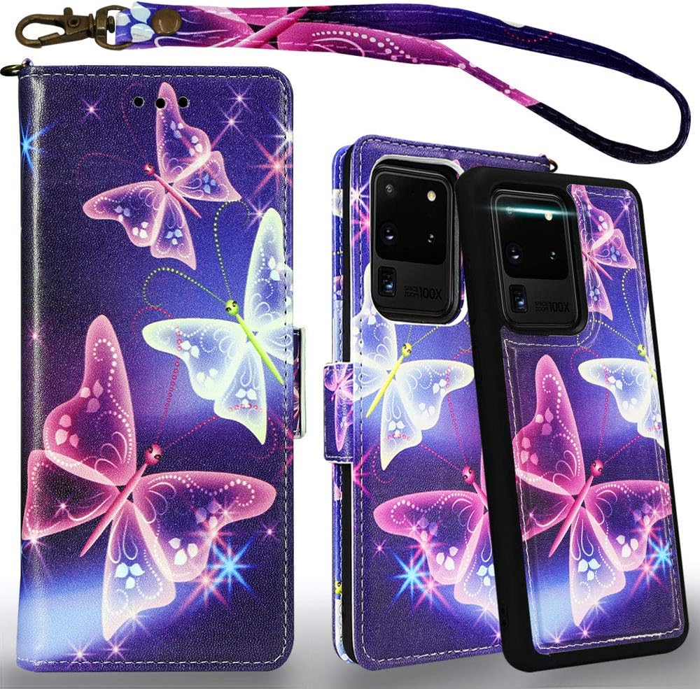 MEFON Galaxy S20 Ultra Case Wallet Detachable, Wireless Charging Compatible, Durable Slim, 2 in 1 Magnetic Detachable Flip Cover Leather Folio Phone Cases for Samsung Galaxy S20 Ultra (Butterfly 2)