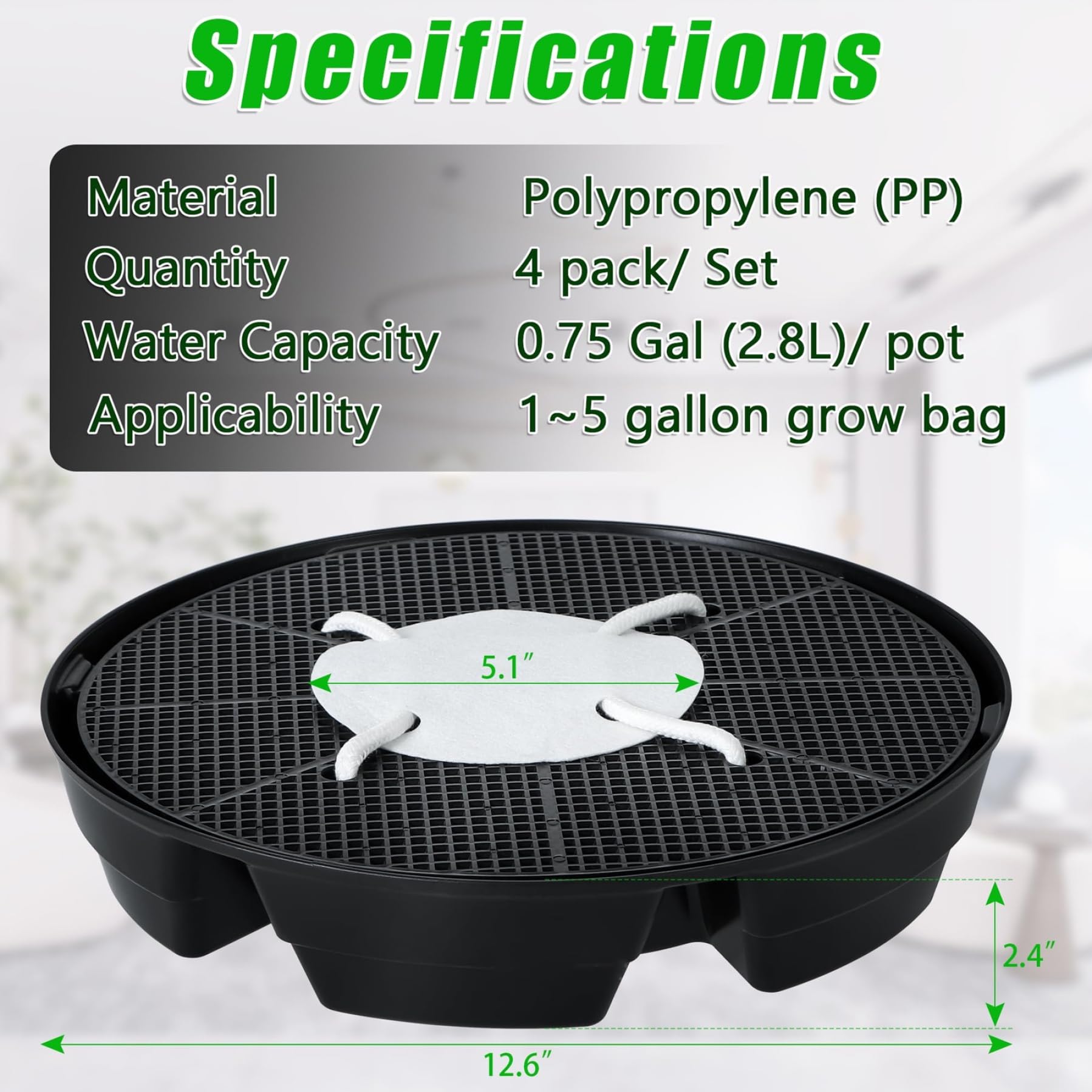 Base de maceta de tela con riego automático, paquete de 4 macetas de tela con mecha de agua ajustable para bolsas de cultivo |.Sistema de autorriego para plantas en macetas de interior, jardines y ti