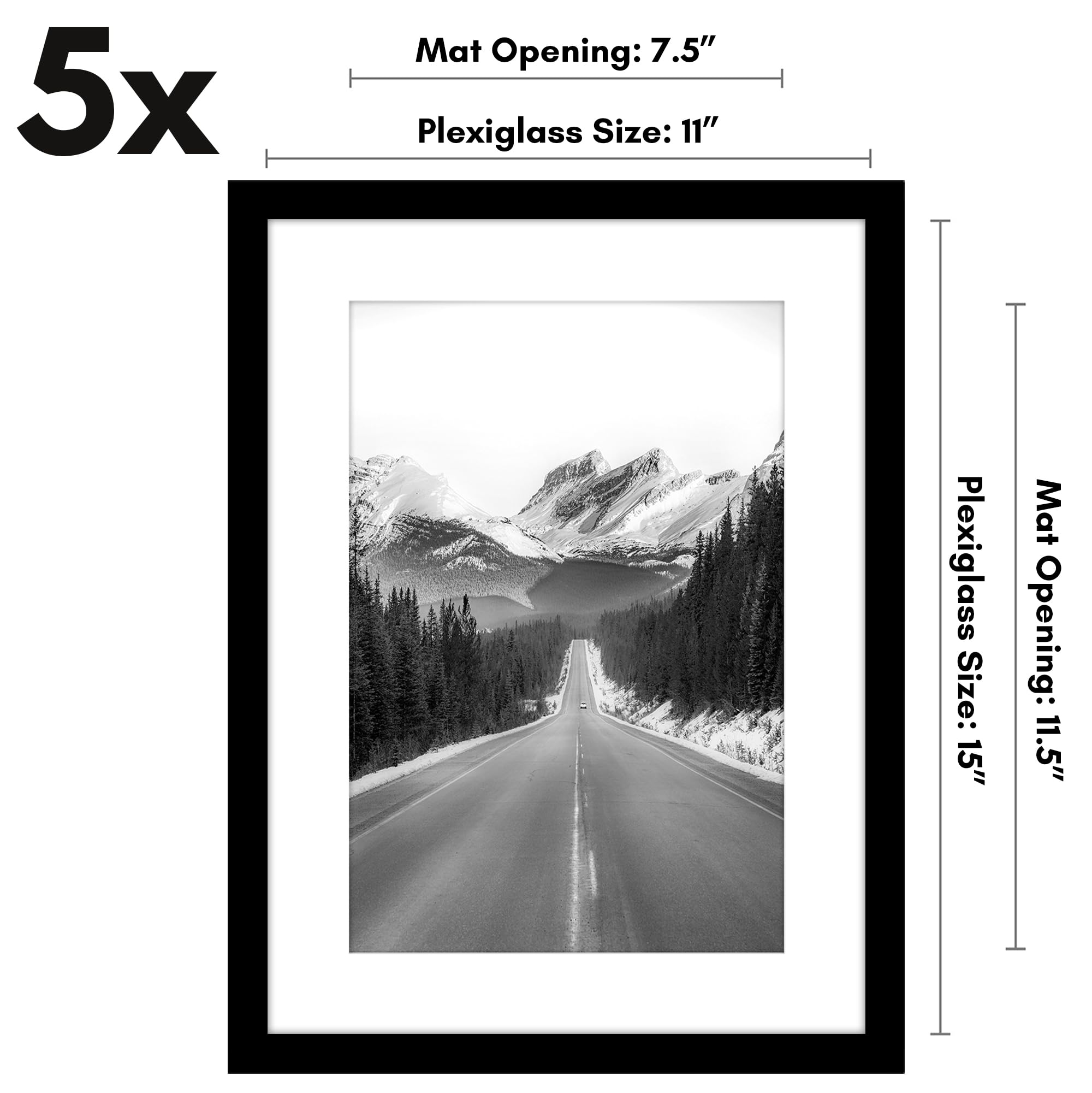 Cadre Photo Noir 11x15 Pouces - Style Minimaliste, Mural, Horizontal Ou Vertical