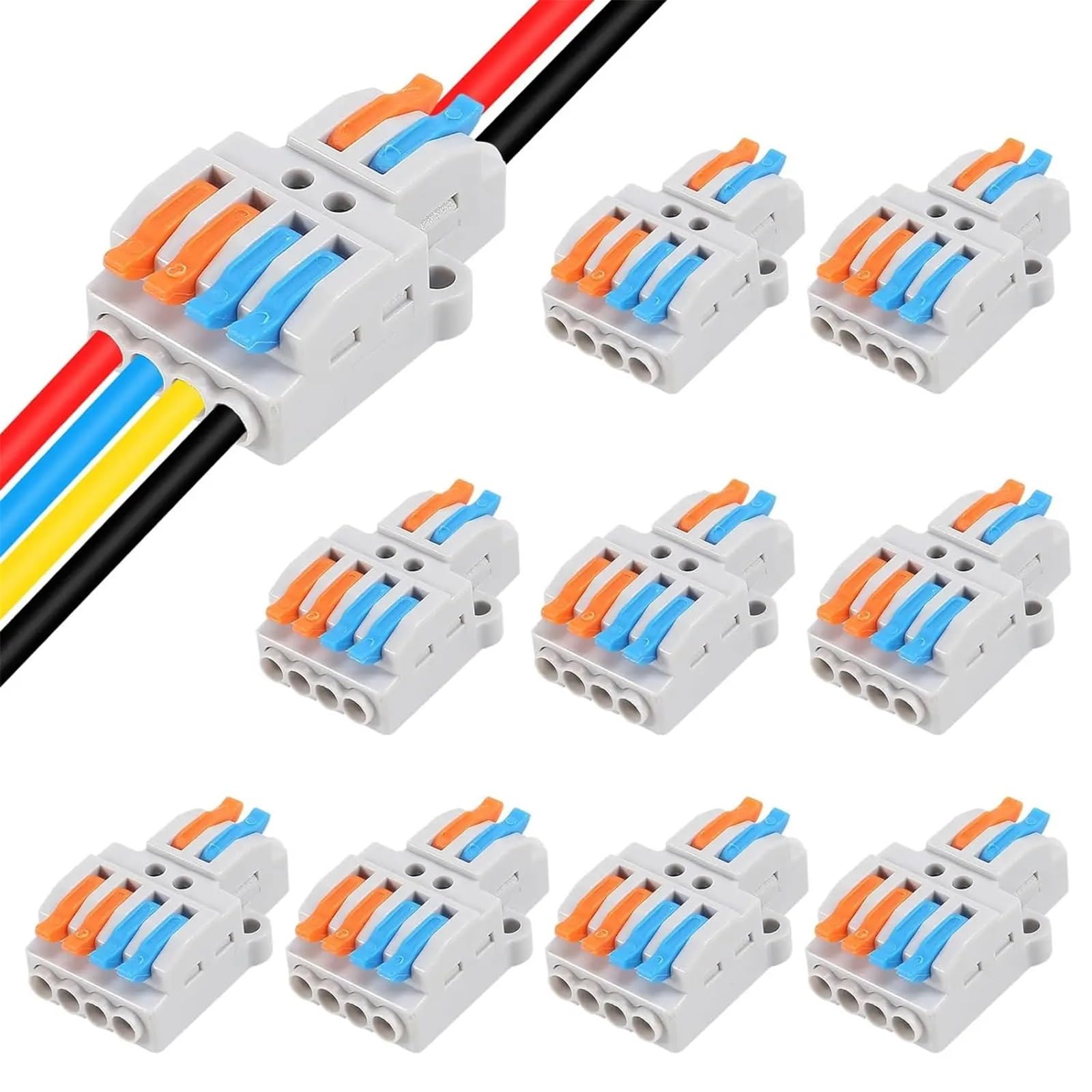 Lot de 10 connecteurs de fils rapides 2 en 4 sorties, écrous à levier électrique, connecteurs de fils à enfoncer
