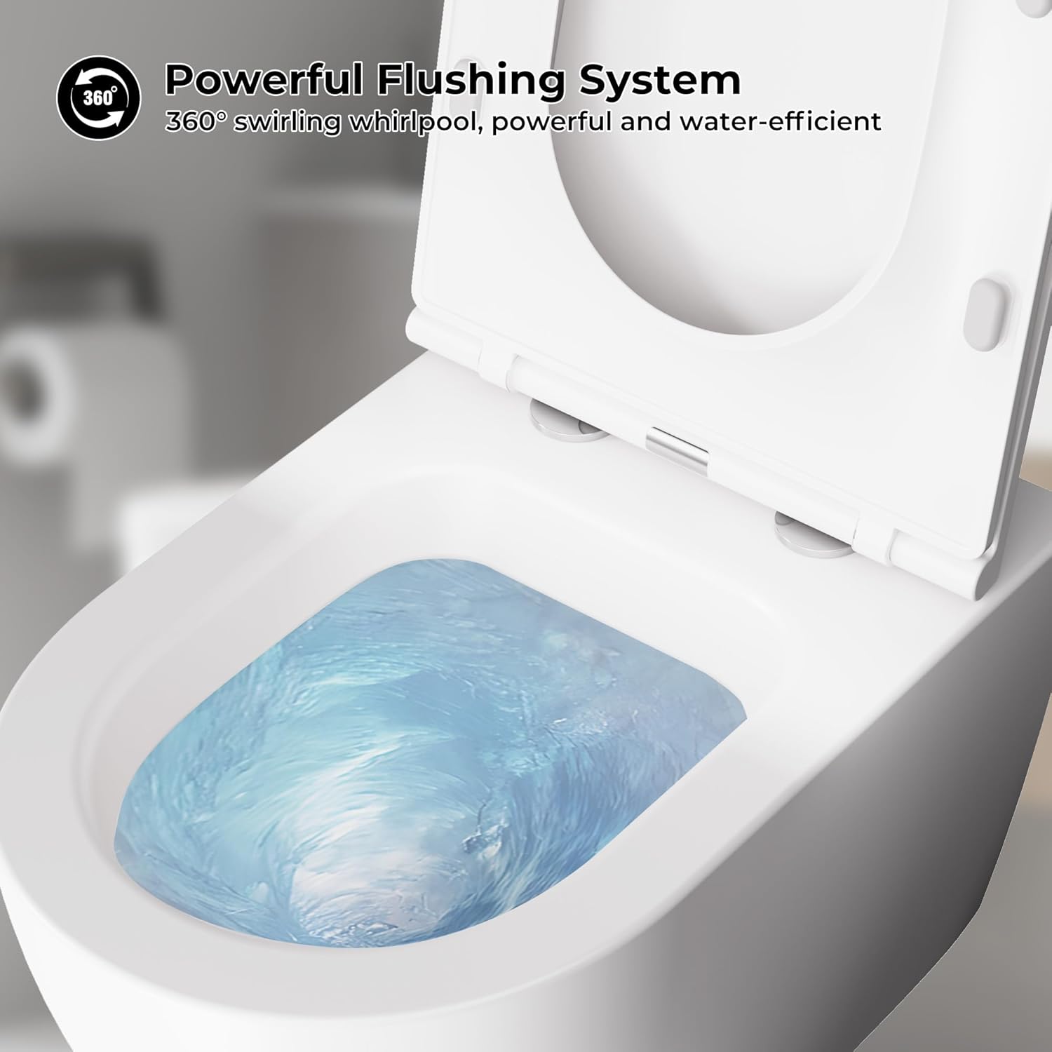 Wall Hung Toilet, Wall Mounted Toilet with Elongated Bowl, Soft Closing Seat, Power Flush, Tankless, White