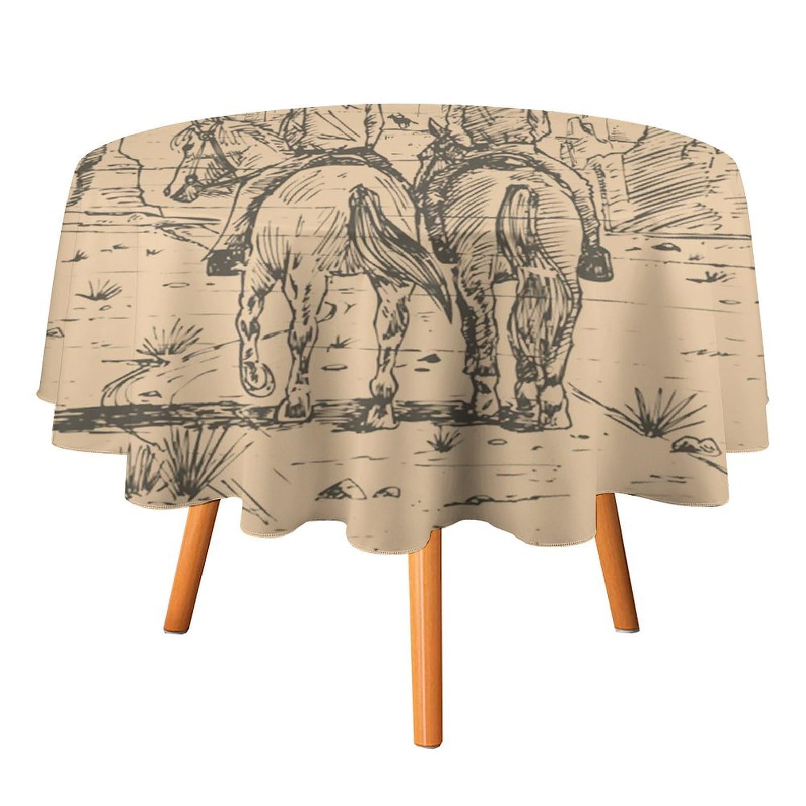 SMAZDFXX Vintage Watercolor Cowboy Tablecloth for Round Tables,Rustic Wild West Cowboy Horse Retro South Western Country Sunset Polyester Tablecloths Decor for Kitchen Decoration 60"