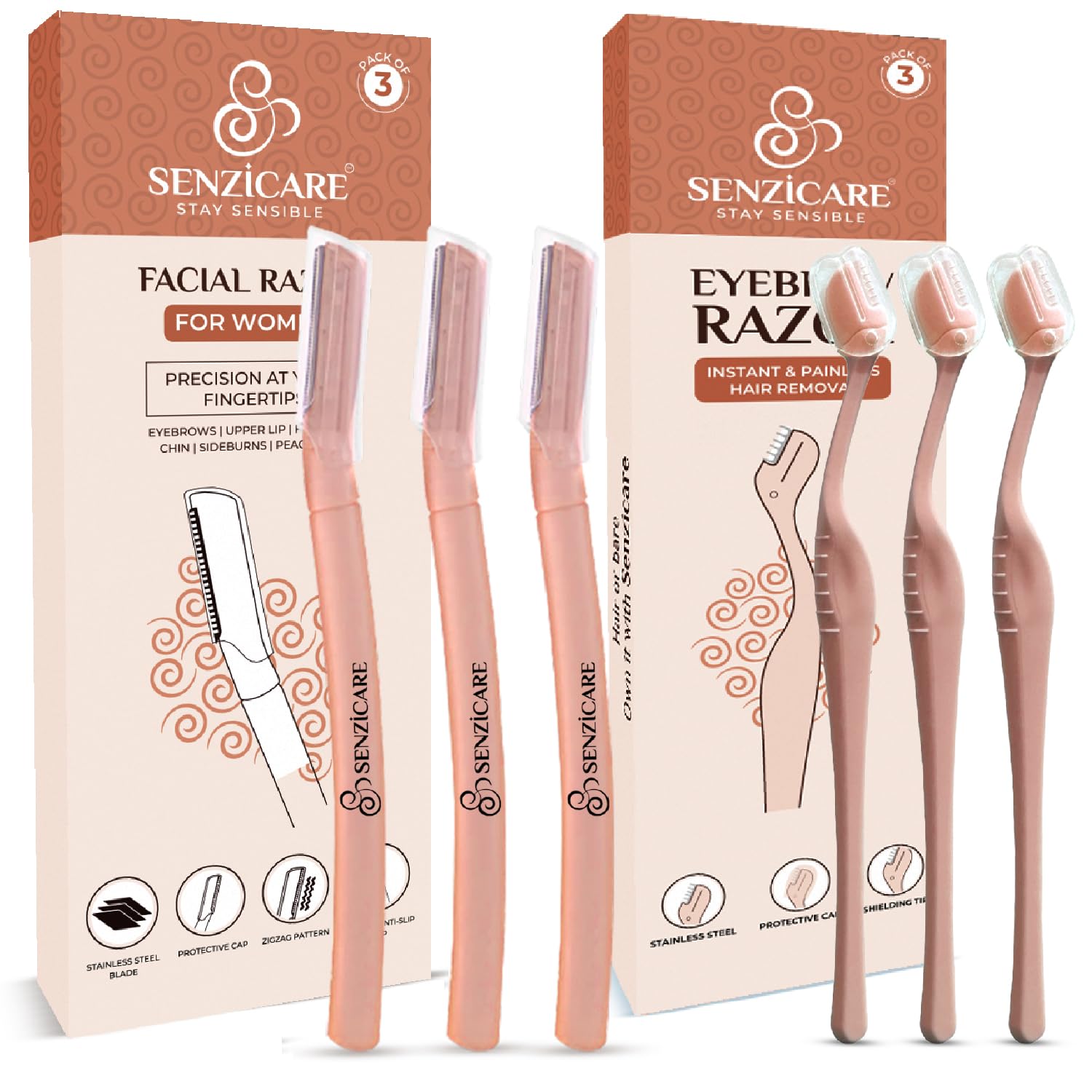 Senzicare Reusable Face & Eyebrow Razor Combo Pack | Instant & Painless Hair Removal (Pack of 6) (B0D4DXM4C7) Amazon Price History, Amazon Price Tracker