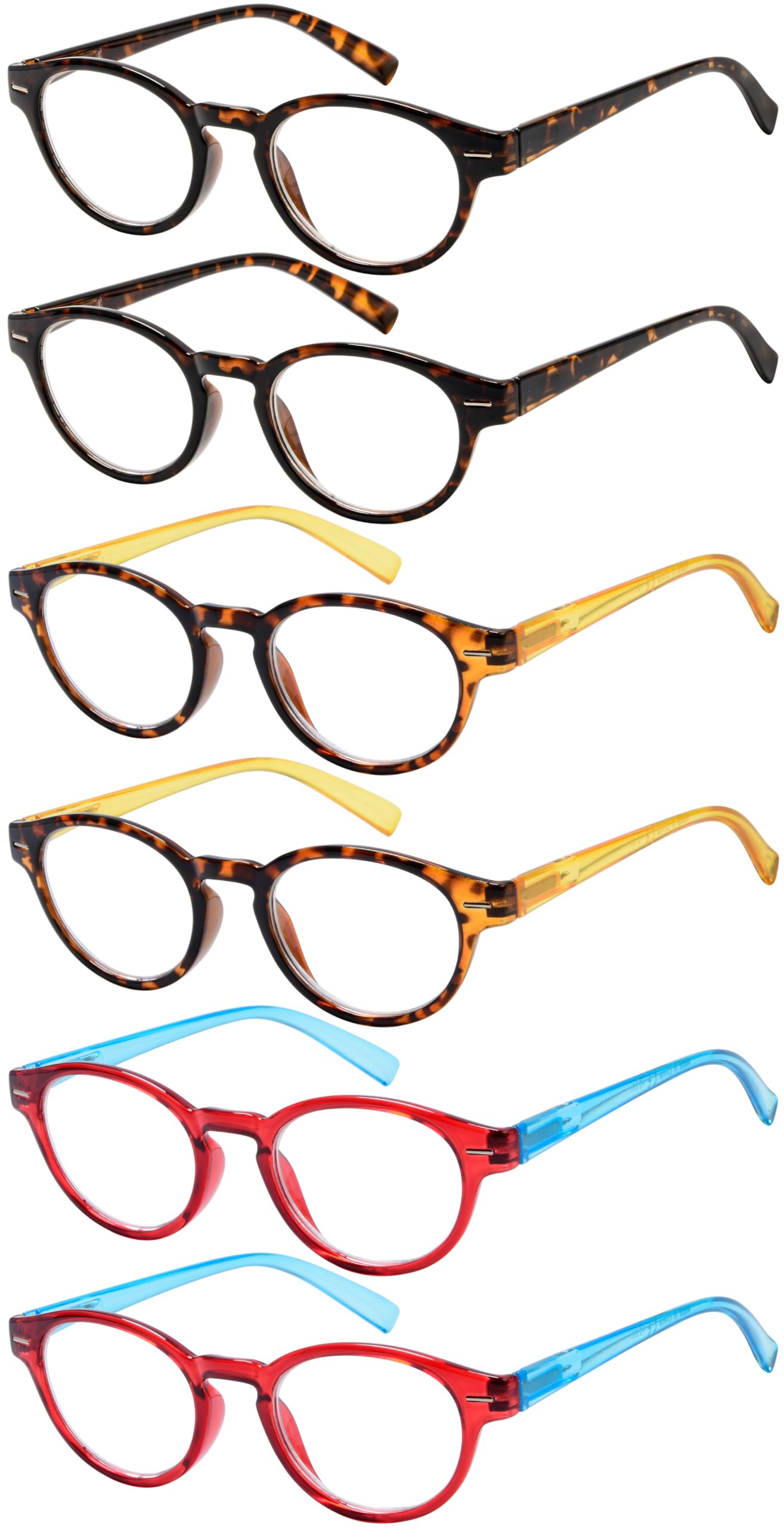Eyekepper 6 Packs Womens Reading Glasses Spring Arms Stylish Round Readers - Mix +1.25, 6 works Mix