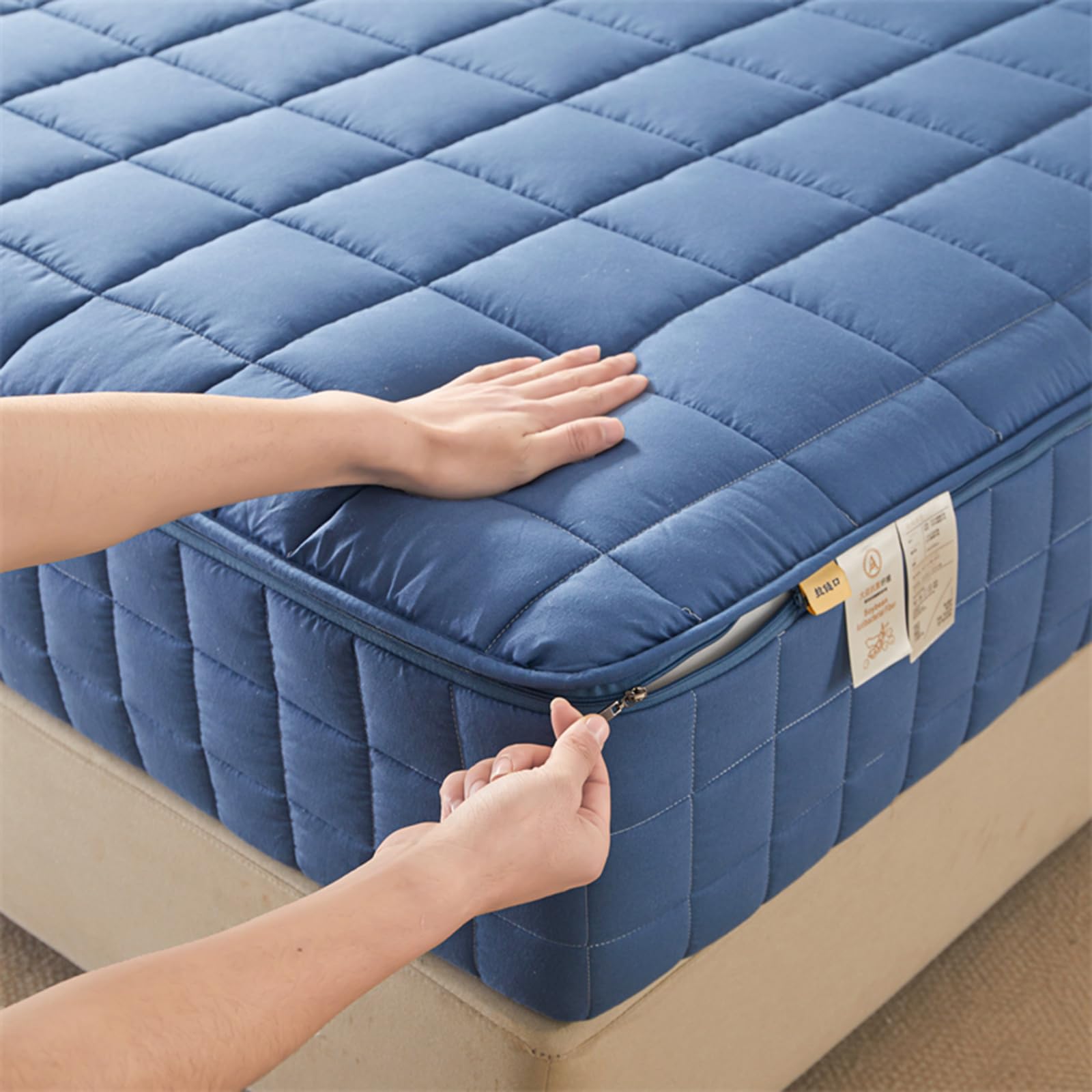 Housse Matelas Intégrale Zip 5 Côtés - Protection Anti-acariens, Taches - Taille Personnalisable - Bleu, 70x190+20cm