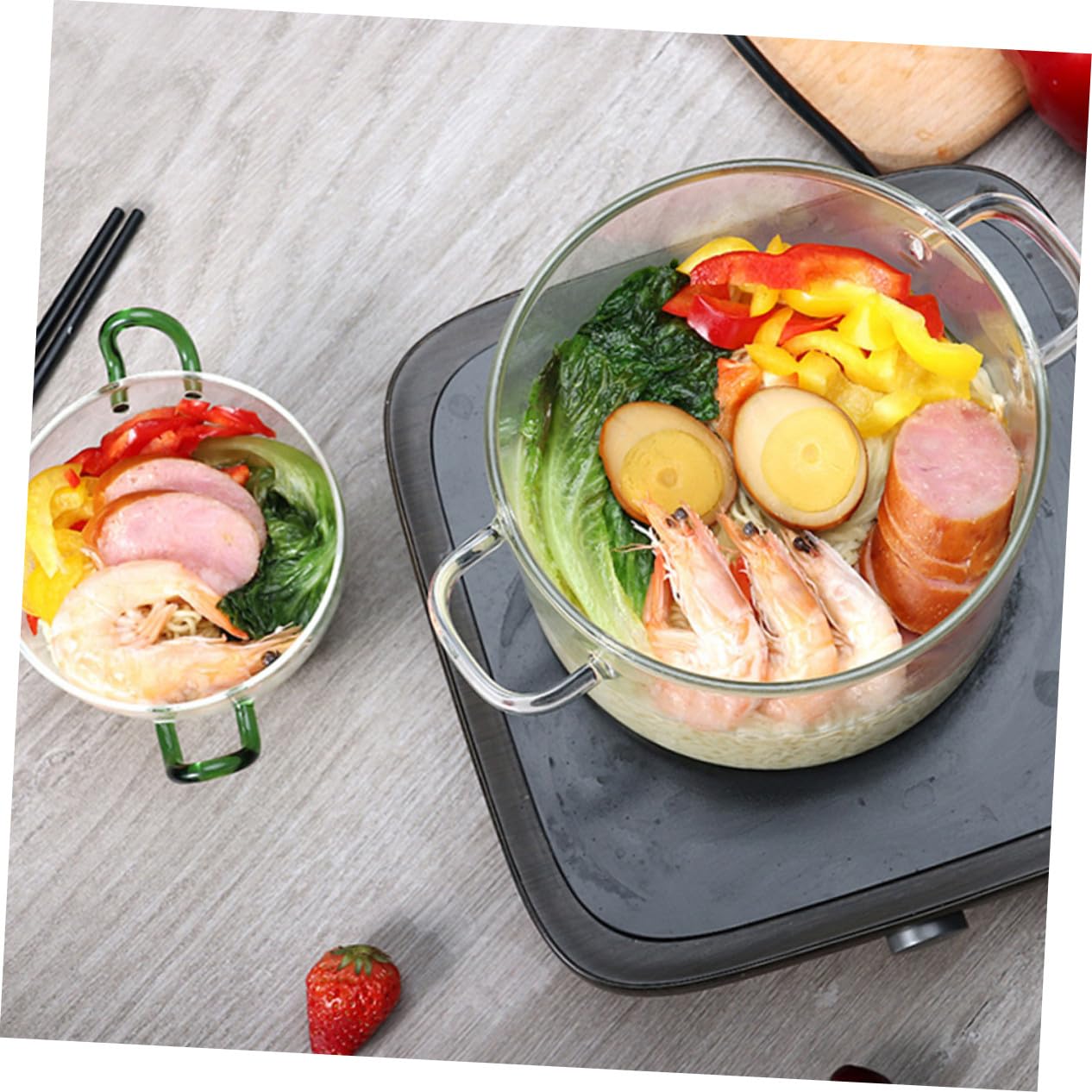 Transparentes Hitzebeständiges Glas fruchtschüssel mit Deckel Mikrowellengeeignet für Salat Suppe Nudeln Schnelles Entlüften Gesundes Kochen Vielseitig Einsetzbar