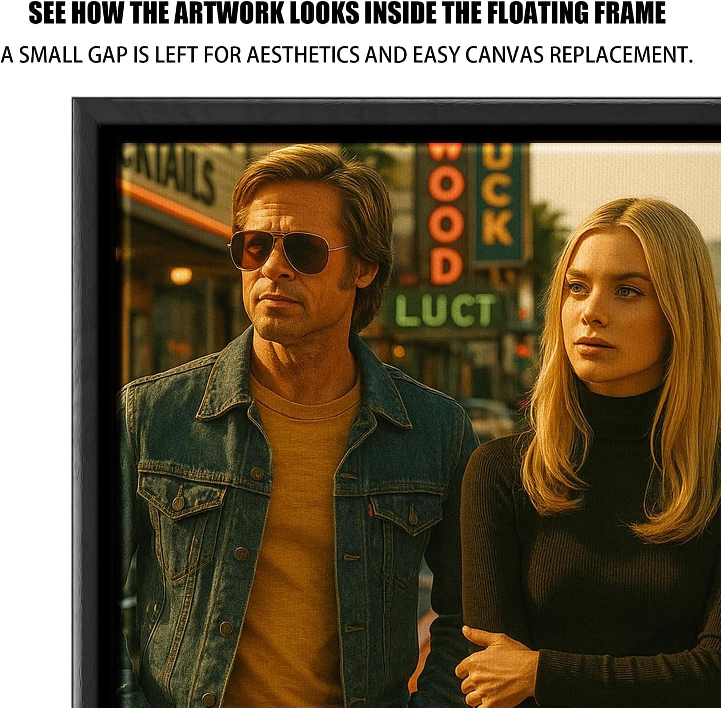 Canvas Floater Frame Fits 1.25 In Deep Gallery-Wrapped Canvas, Floating Picture Frame for Wall Art, Posters, Oil Paintings and Prints, PS Wood Grain Look Frames with Hanging kit, Black,14X18 inch