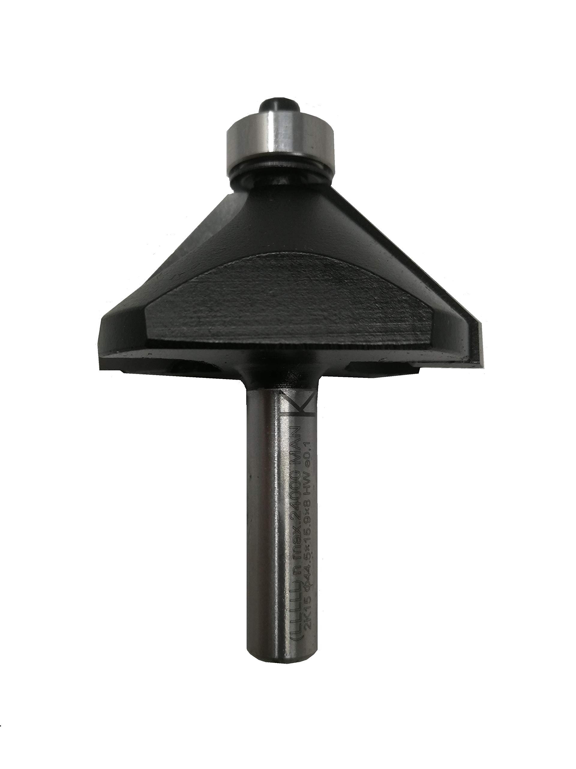 jjw-germany HW HM Fresa fresadora Z= 2 D = 44,5 mm NL 15,9 mm, vástago 8 mm, con rodamientos según DIN 847-2