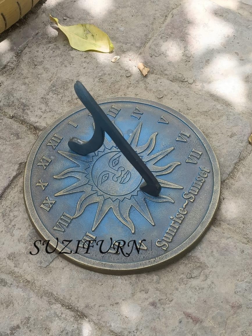 SUZIFURN Brass Sunrise Sunset Sundial Gift for Parents, Grandparents, Friends, Couples, Anniversary Sundial Gift