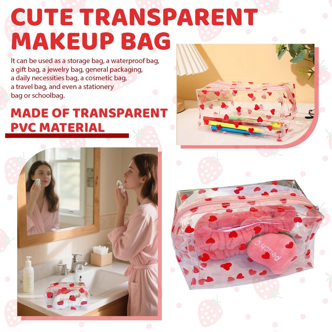 2 Pezzi Beauty Case Trasparente, Beauty Case da Viaggio Borse da Toilette Sacche Trasparenti da Aereo Trousse Trucchi con Cerniera Kit Viaggio Makeup Bag per Cosmetici Donna Uomo