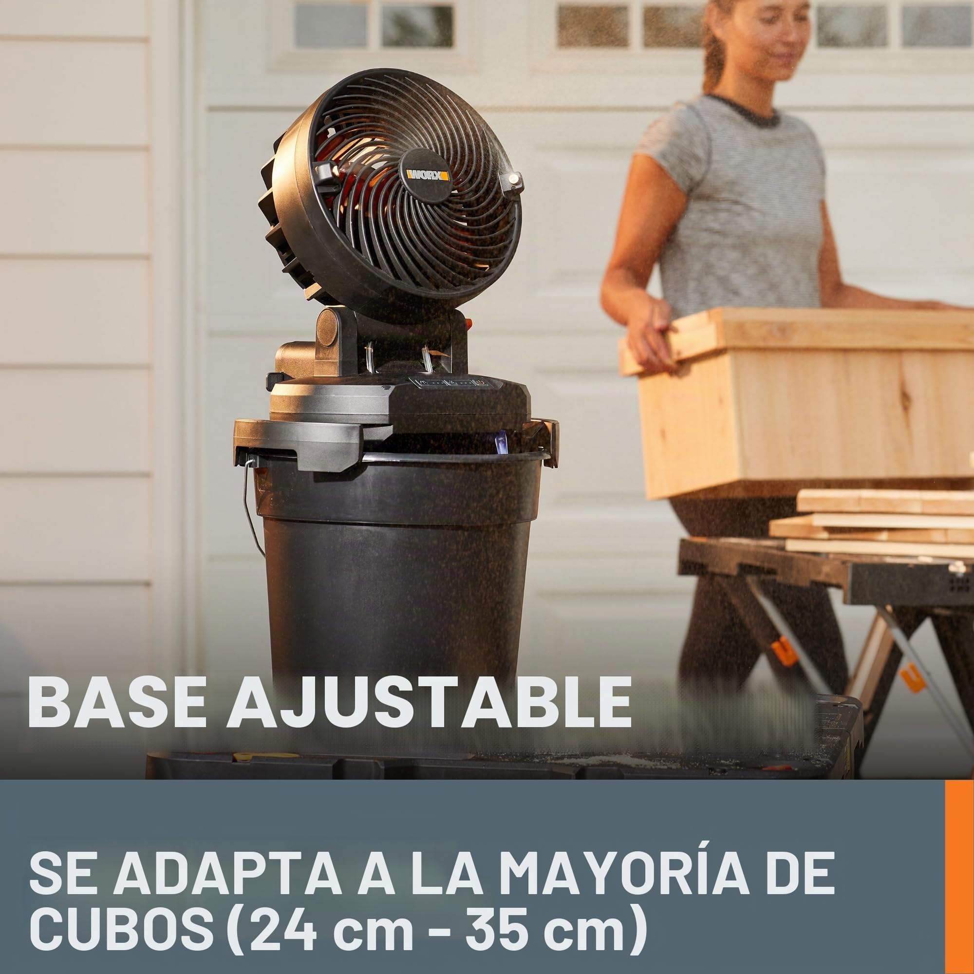 WORX Ventilador de nebulización inalámbrico de 20 V con 3 velocidades y 3 ajustes de niebla, ventilador portátil con tapa de cubeta máxima de 15 pies, ventilador ligero y silencioso que funciona con