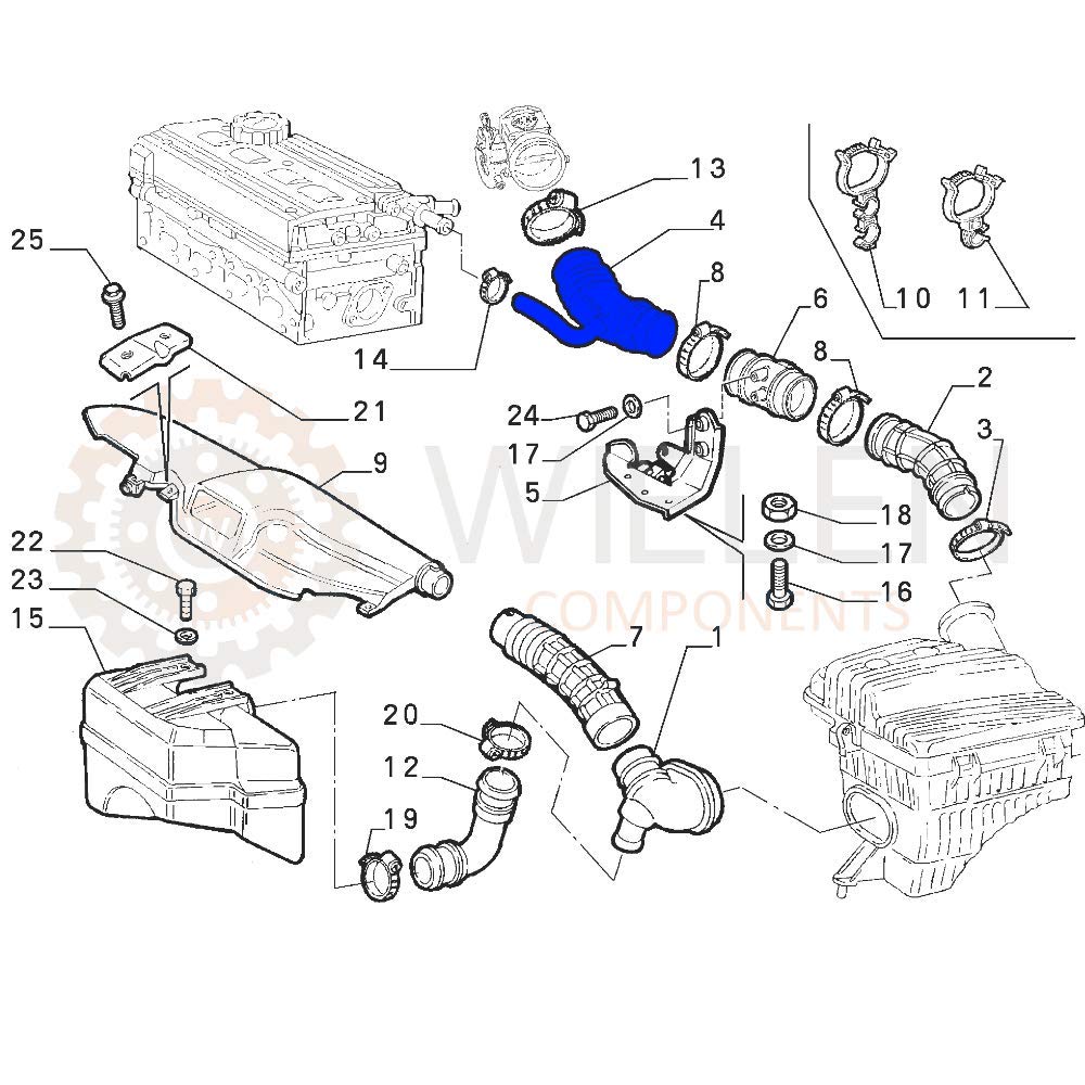 TUBO INTERCOOLER COMPATIBILE CON FILTRO ARIA FIAT BRAVA BRAVO I COUPE MAREA LANCIA DEDRA 1.8 2.0 46419786