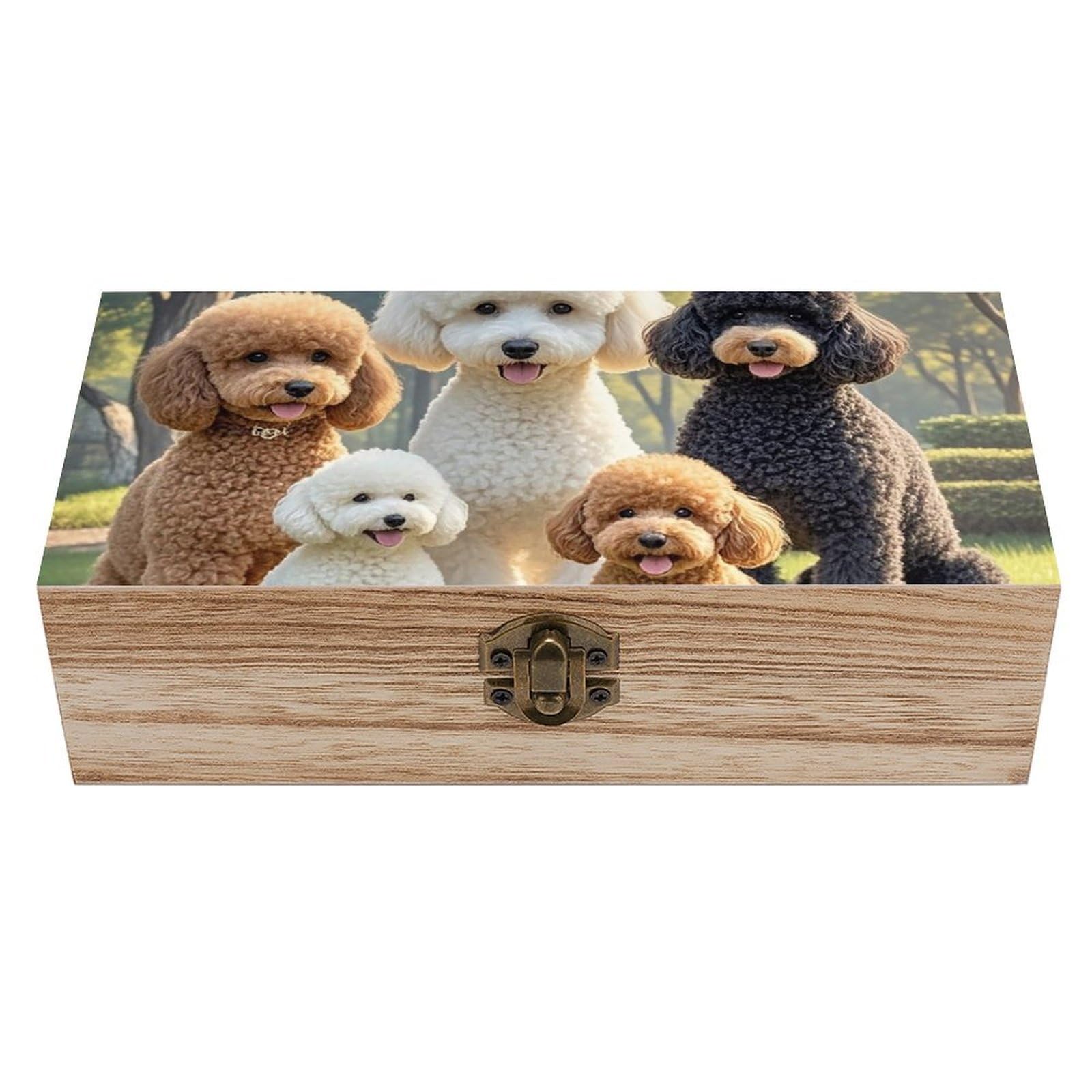 asbwuo Poodles Dogs Wooden Keepsake Box Storage Boxes with Hinged Lid