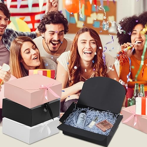 Miniatura 3 de WantGor Cajas de regalo con tapas, paquete de 10 cajas de papel kraft de 8 x 8 x 4 pulgadas para regalos, damas de honor, chocolate, cupcake,