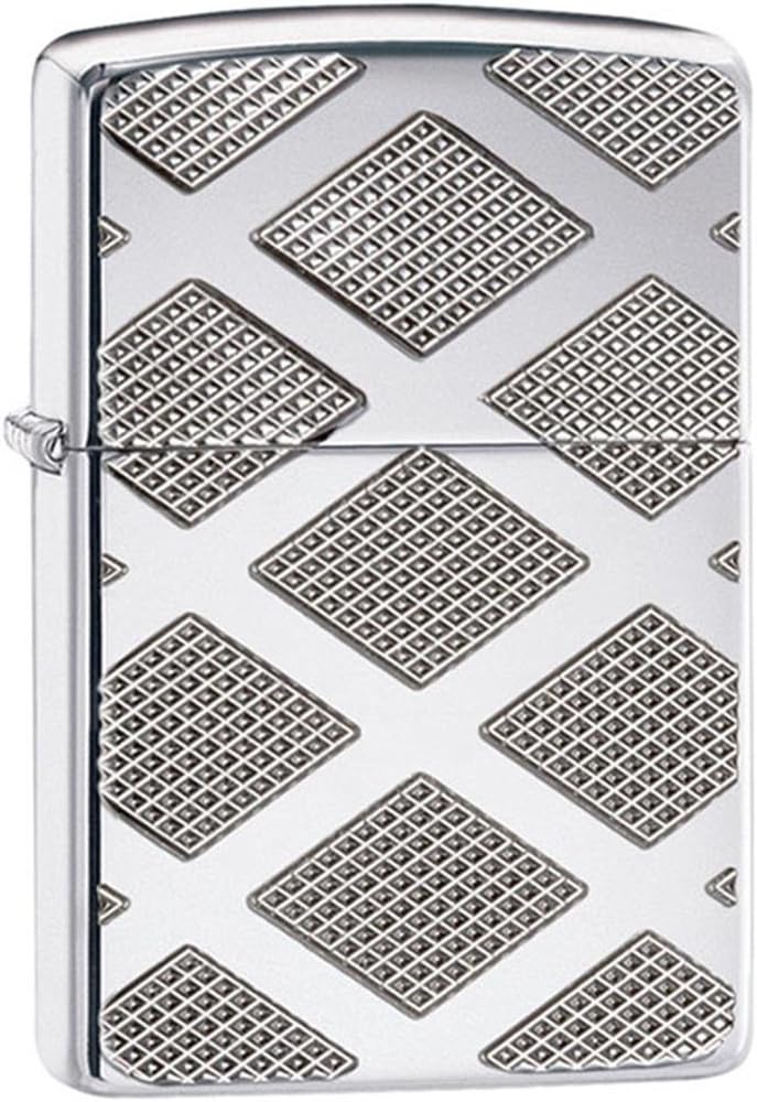 Zippo Armor Diamond Deep Carve Pocket Lighter, High Polish Chrome
