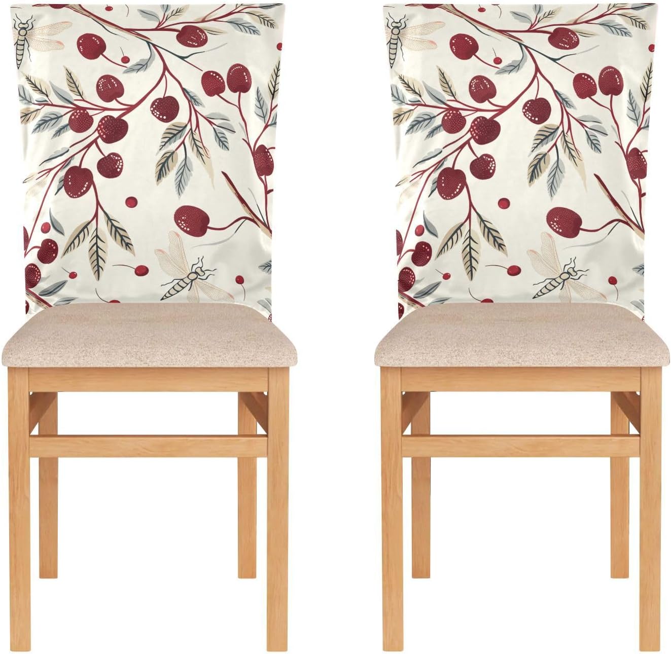 ALAZA Dragonfly Cherry Chair Back Cover Set of 6, Washable Reusable Removable Chair Slipcovers Decorative Chair Cover for Home Kitchen Wedding Party