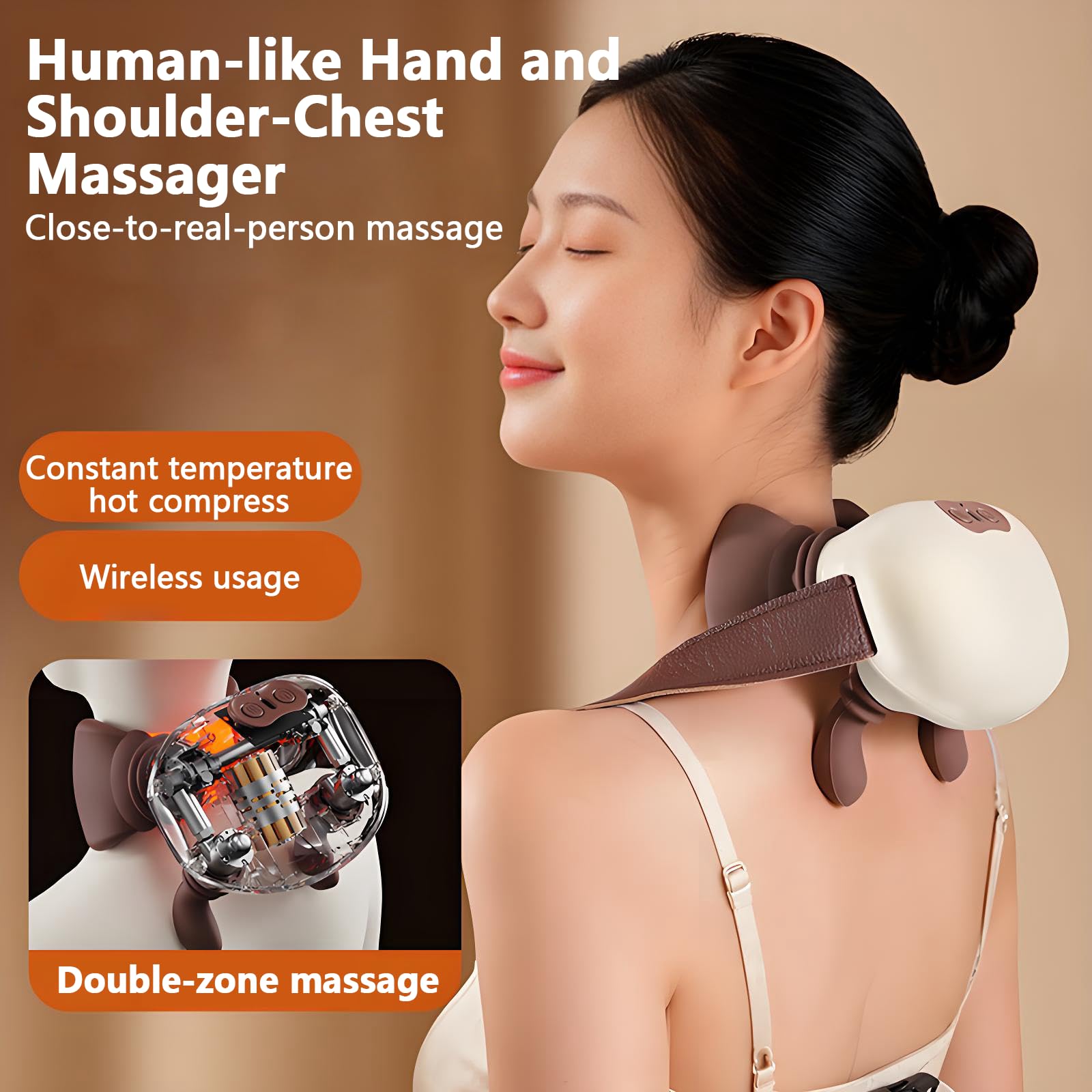 Masajeador de cuello de 360°, masaje de 3 niveles y aplicación de calor en 2 niveles, cómodo masaje de manos simulado, masajeador maestro para cuello, masajeador de cuello 5D, para hombre y mujer