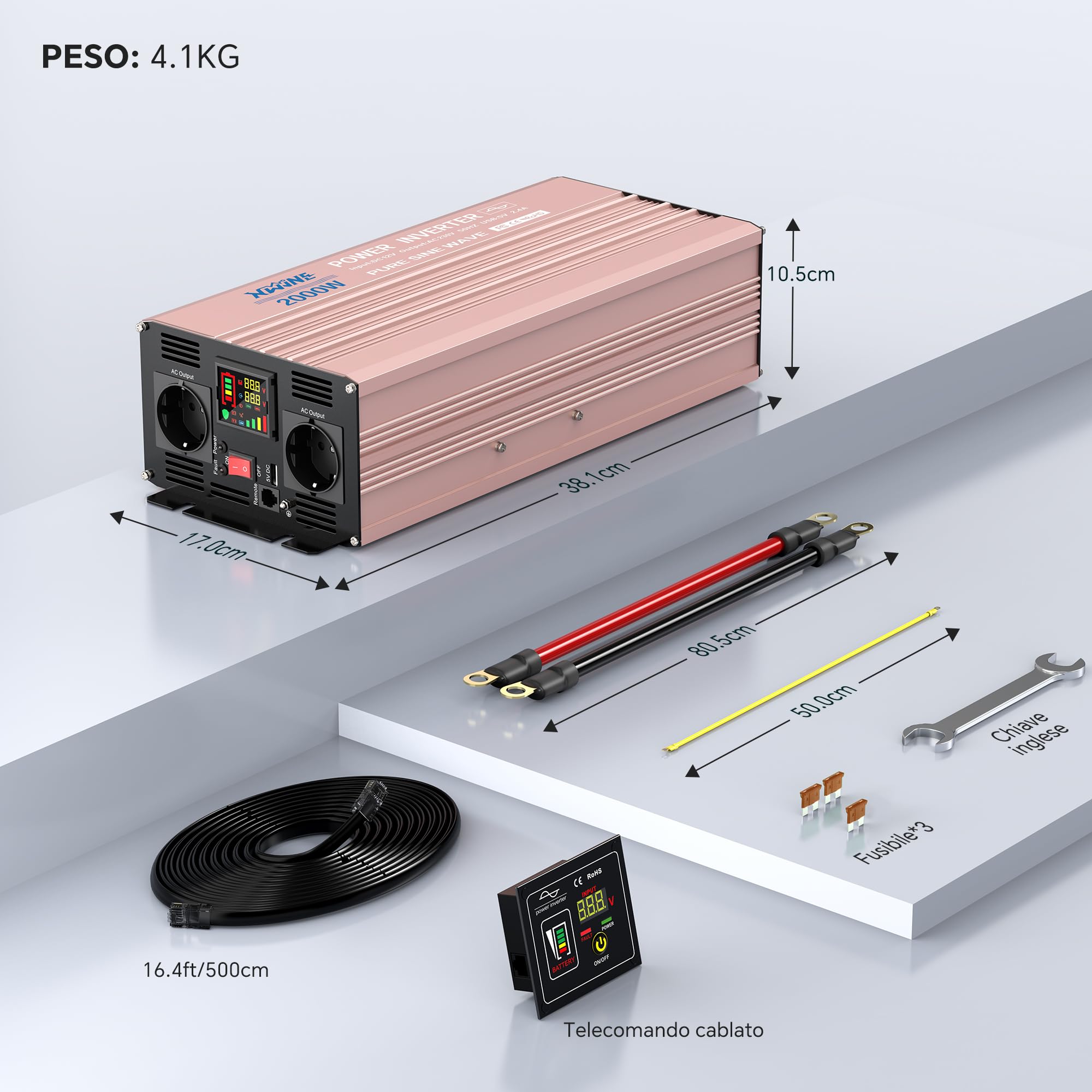 XWJNE Inverter 12V 220V Sinusoidale Pura 2000w, Inverter Onda Pura, Transformateur 12v 220v con 2 Prese AC e 1 Porta USB, Schermo LCD e Telecomando, per Casa, Camper, Camion, Auto
