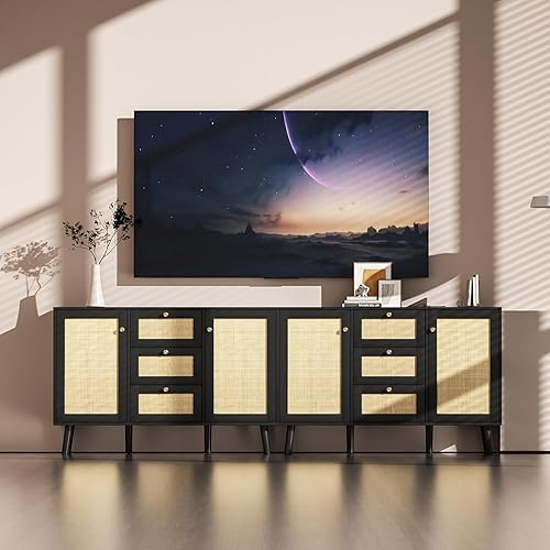 Miniatura 3 de Giluta Armario de almacenamiento negro, armario de rota aparador, armario de cocina con cajones y estantes, gabinetes de despensa de bar de café con