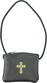 Intercession Genuine Leather Rosary Pouch, Keepsake for Catholic Prayer Rosary Beads Cross Pouch Necklace - 2in x 3in