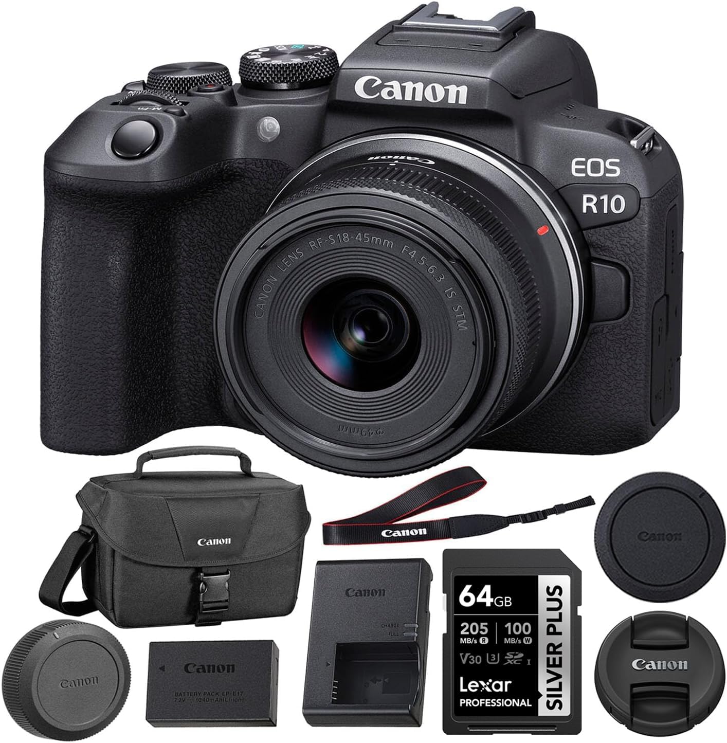 Canon EOS R10 Mirrorless Camera with RF-S 18-45mm Lens Bundle with 64GB SDXC Memory Card + Canon 200ES EOS Shoulder Bag (3 Items)