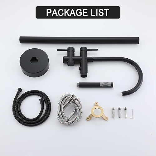 Miniatura 7 de Grifo de bañera independiente negro montado en el suelo, grifo de ducha con cabezal de ducha de mano, boquilla de pie, grifo de bañera de ducha,