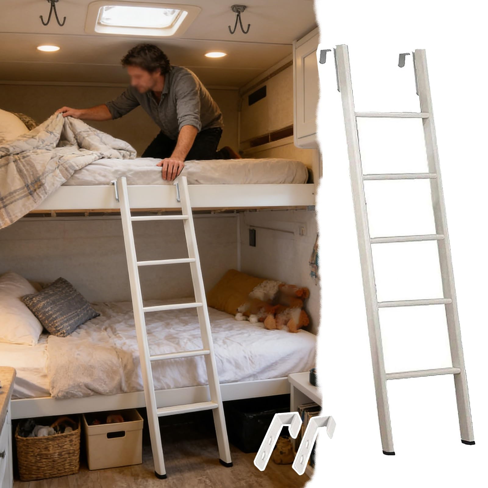 Escalera ajustable para litera de metal blanco con peldaño ancho superior 55"