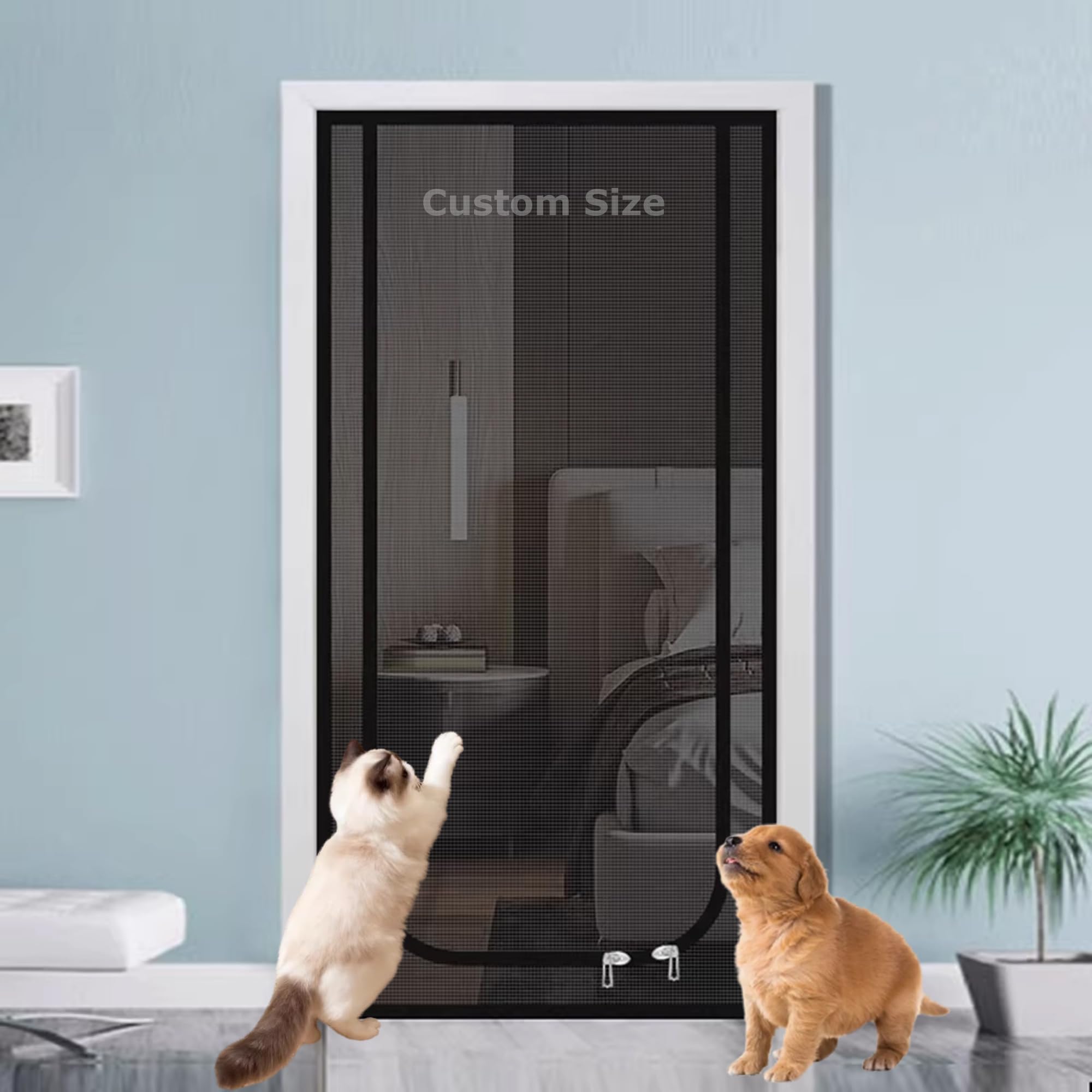 Duoleh Grey Custom Size Cat Proof Screen Net, Cat Screen Door With Zipper, Pet Safety Net, Pet Protection Door Mesh, Anti Mosquito/Insect Mesh For Patio Balcony Bedroom (Custom Size)