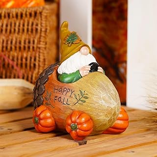 Topadorn Fall Gnome Statue Pine Cone Car with Pumpkin Wheel, Autumn Harvest Gnome Resin Figurine for Home and Outdoor, Thanksgiving Party Home Gnomes Decor