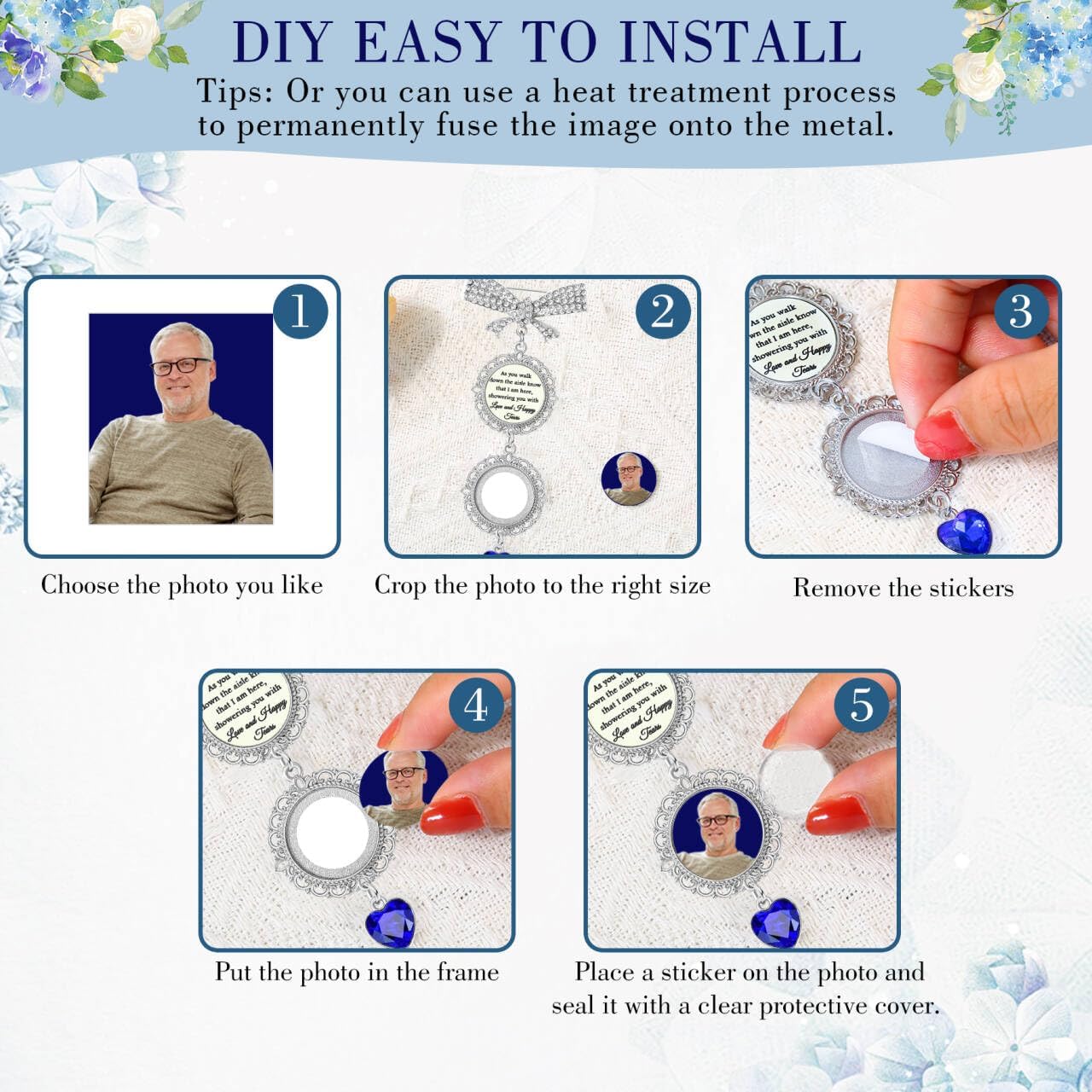 Something Blue Gift For Bride - Bouquet Charms For Wedding Memory, Bouquet Photo Charms For Wedding Memory, Something Blue For Bride, Bride Gifts, Bridal Bouquet Charm, Custom Pin, Wedding Gifts - Image 5