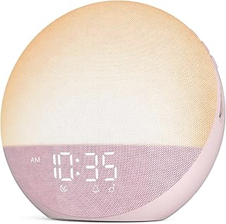 Sunrise Alarm Clock White Noise Machine: Natural Wake Up Light - Dimmable Clock with Bluetooth Speaker for Bedroom - 25 Sleep Sounds for Baby Adults Kids Sakura Pink