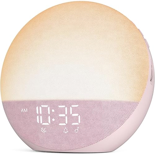 Sunrise Alarm Clock White Noise Machine: Natural Wake Up Light - Dimmable Clock with Bluetooth Speaker for Bedroom - 25 Sleep Sounds for Baby Adults Kids Sakura Pink