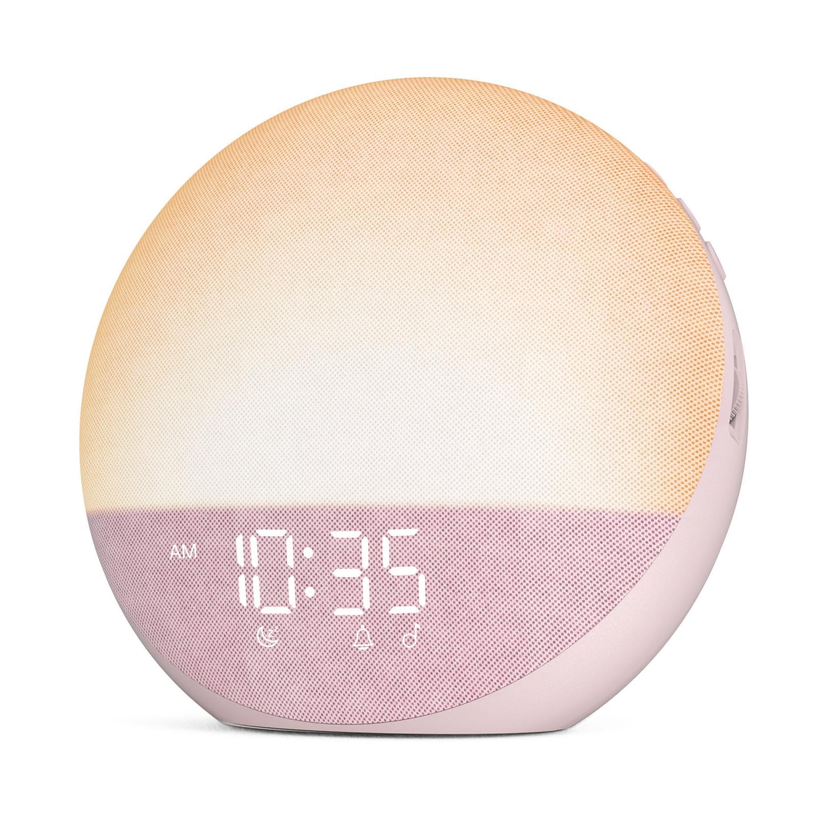 Sunrise Alarm Clock White Noise Machine: Natural Wake Up Light - Dimmable Clock with Bluetooth Speaker for Bedroom - 25 Sleep Sounds for Baby Adults Kids Sakura Pink